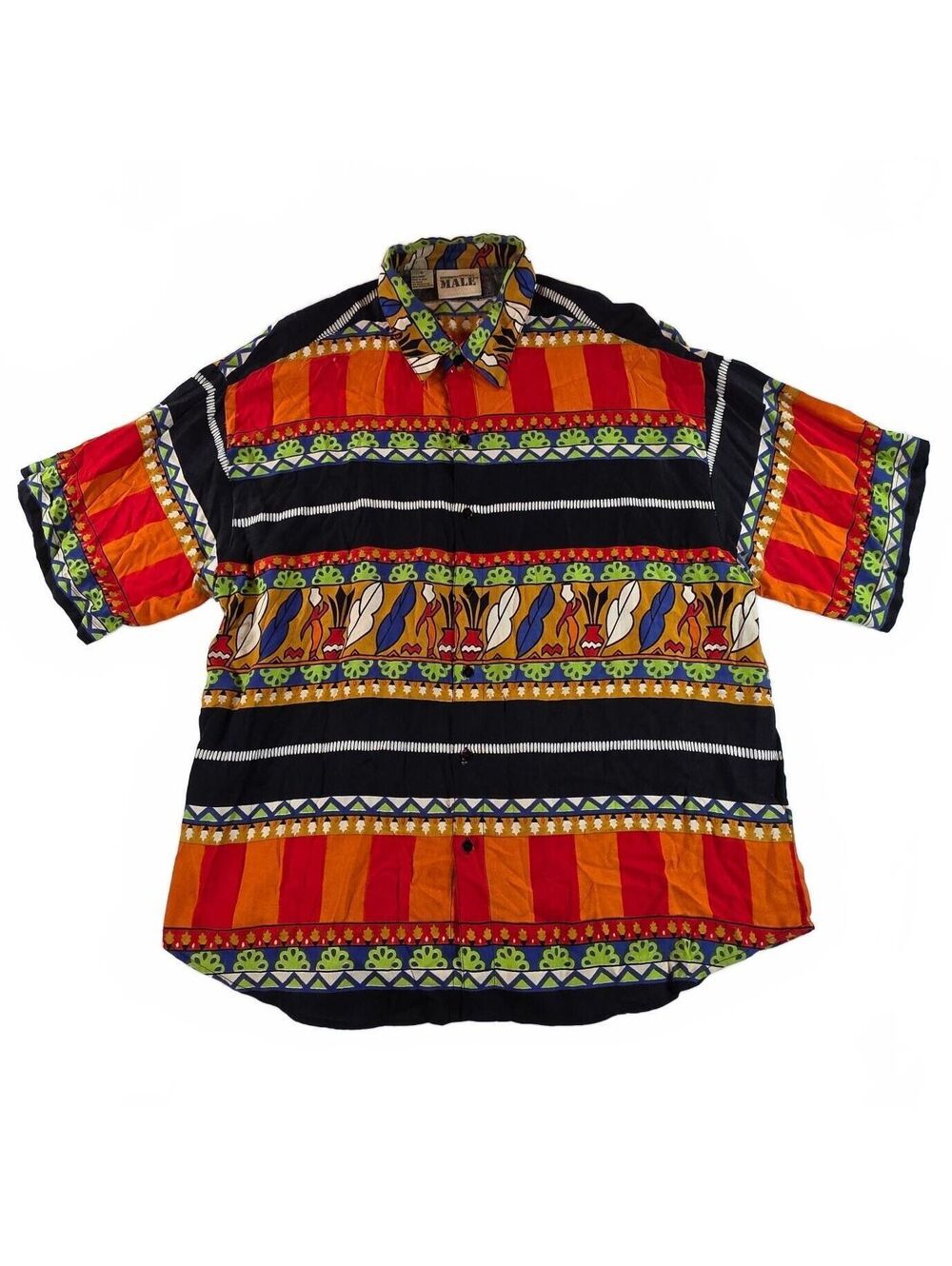 VTG 90s International MALE Art Deco African Color Button Shirt Vintage Size XL